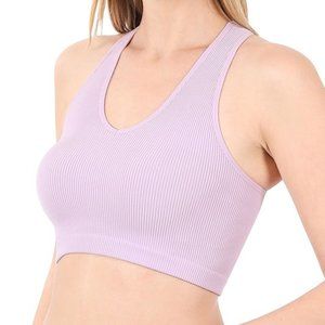 Ribbed Cropped Bralette Tank DUSTY LAVENDER